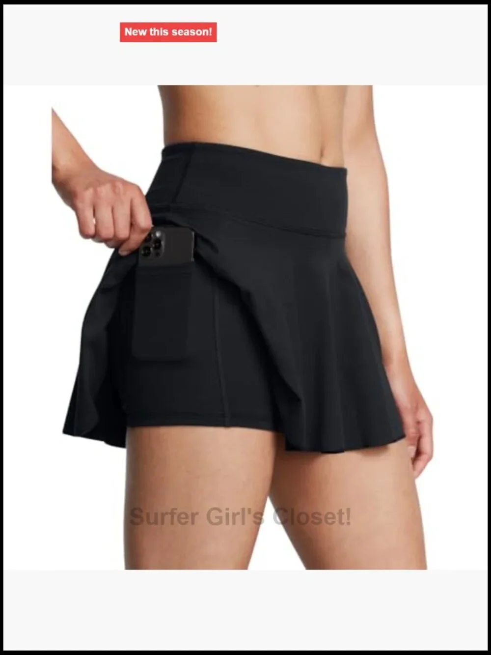 4-Way Stretch Skort with Side Pocket, Wide Elastic Waistband, Above Knee Length